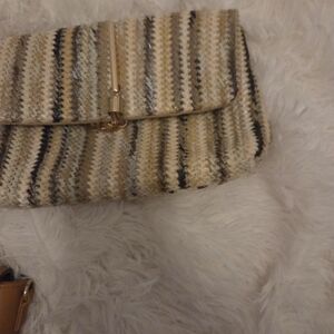 Stylish Woven Clutch Bag - Tan and Black